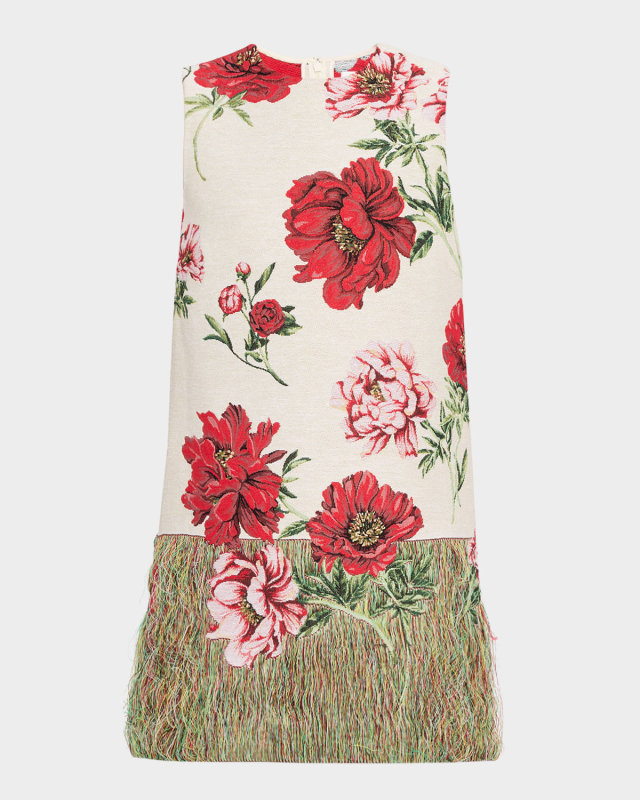 Peony Unraveled Jacquard Sleeveless Mini Day Dress